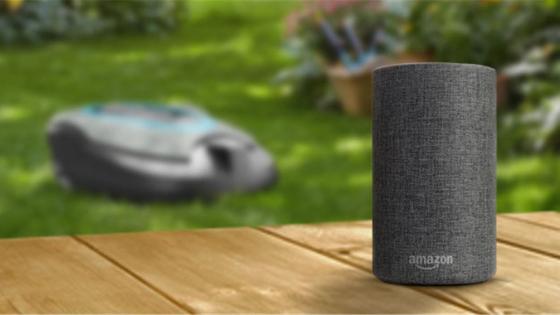 Amazon Alexa standing on a garden table